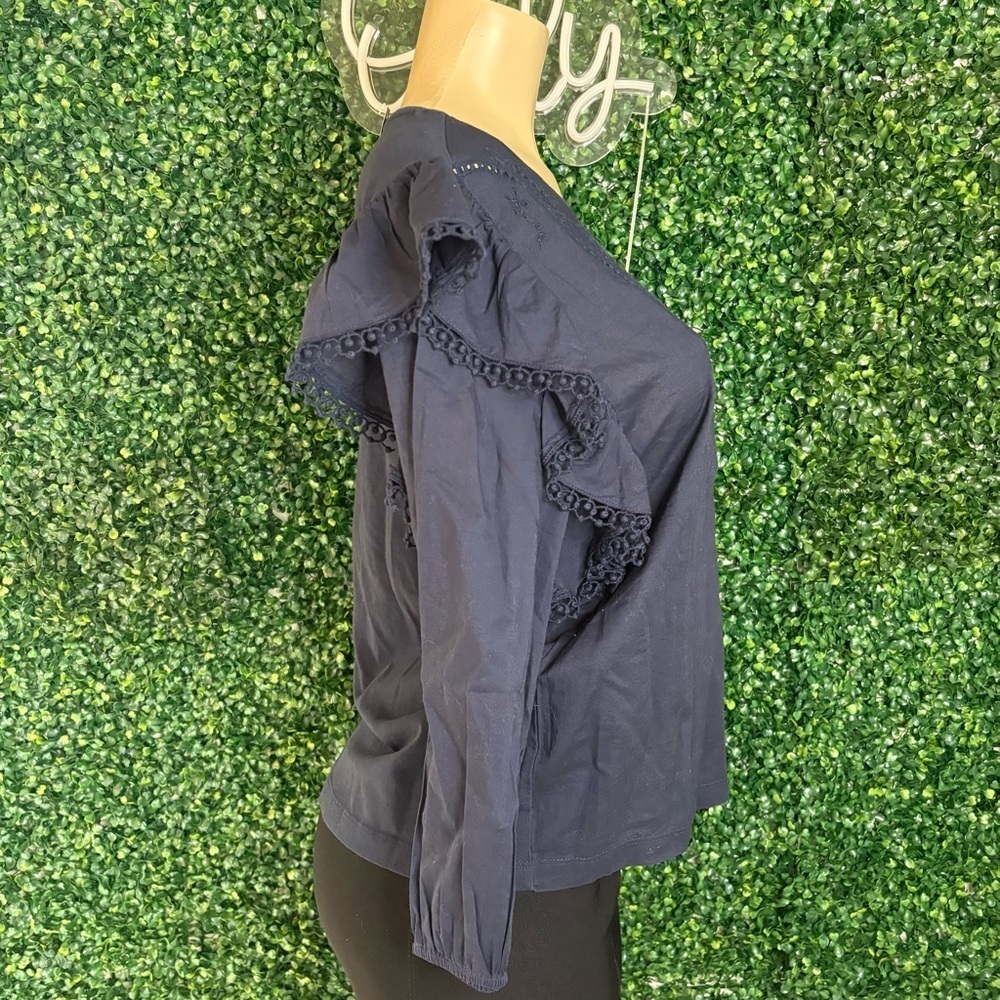 J. Crew Navy Embroidered Blouse Black Size M - Picture 5 of 8
